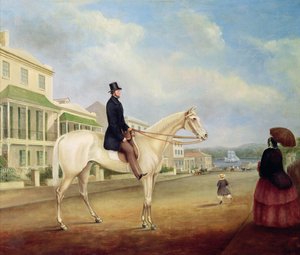 Ruiter op een wit paard, waarschijnlijk in Macquarie Street North, c.1850